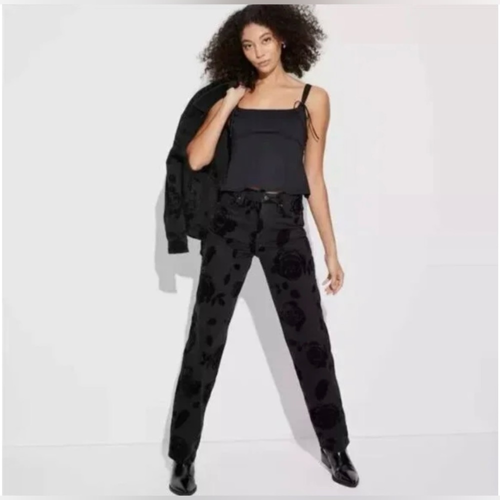 Wild Fable Black Patterned Straight Leg Pants